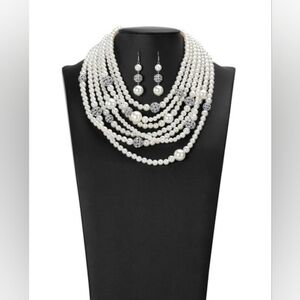 Classic White Pearl Necklace and Earring Set